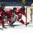 SPISSKA NOVA VES, SLOVAKIA - APRIL 20: Sweden's Jacob Olofsson #27 scores a second period goal against Canada's Ian Scott #1 while Jared McIsaac #24, Cody Glass #18 and Ian Mitchell #3 look on during quarterfinal round action at the 2017 IIHF Ice Hockey U18 World Championship. (Photo by Steve Kingsman/HHOF-IIHF Images)

